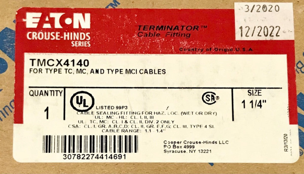 EATON CROUSE HINDS TMCX4140 Type TC MC AND MC1 Cable TERMINATOR Cable Fitting