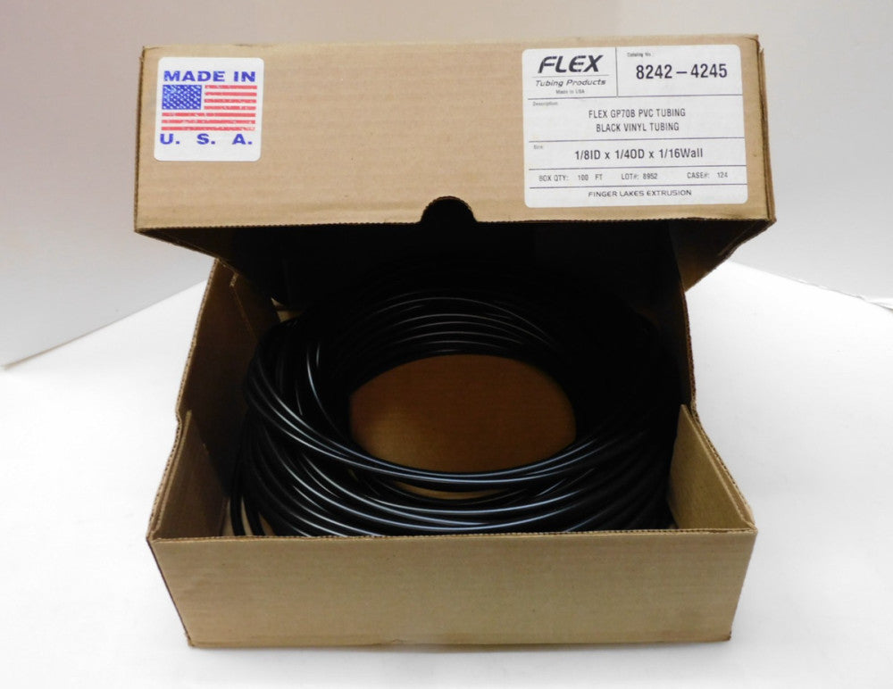FLEX GP70B PVC TUBING 8242-4245 100 FT 1/8 ID X 1/4 OD X 1/16 WALL BLACK VINYL