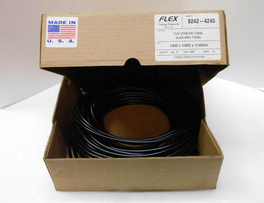 FLEX GP70B PVC TUBING 8242-4245 100 FT 1/8 ID X 1/4 OD X 1/16 WALL BLACK VINYL