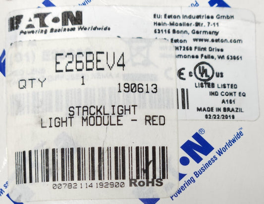 EATON E26BEV4 RED LENS Stacklight MODULE Light