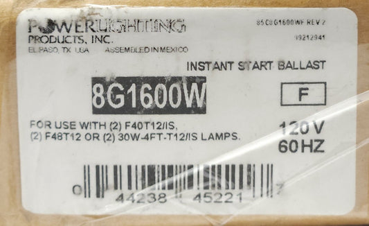 POWER LIGHTING PRODUCTS 8G1600W Bonus Line Ballast 120 VAC Instant Start 2 LAMP