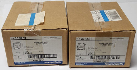2 BOXES OF 5 T&B THOMAS & BETTS 2G 1/2 3/4 Steel Outlet Box 6 13/16 Long 1 5/8"