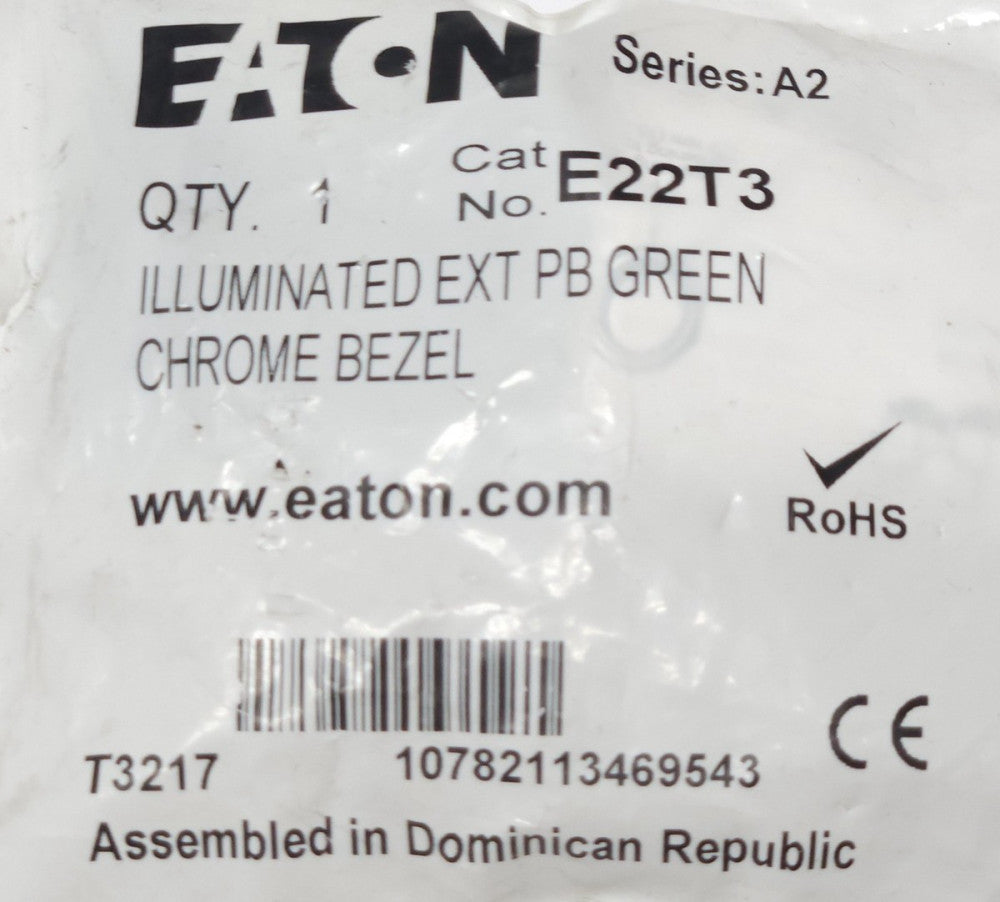 EATON E22T3 Illuminated Extended GREEN Pushbutton Chrome Bezel