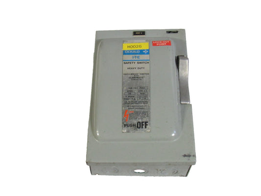 Gould ITE Fusible Heavy Duty Vacu-Break Safety Switch F351 30 A Amp 600Vac 3Ph