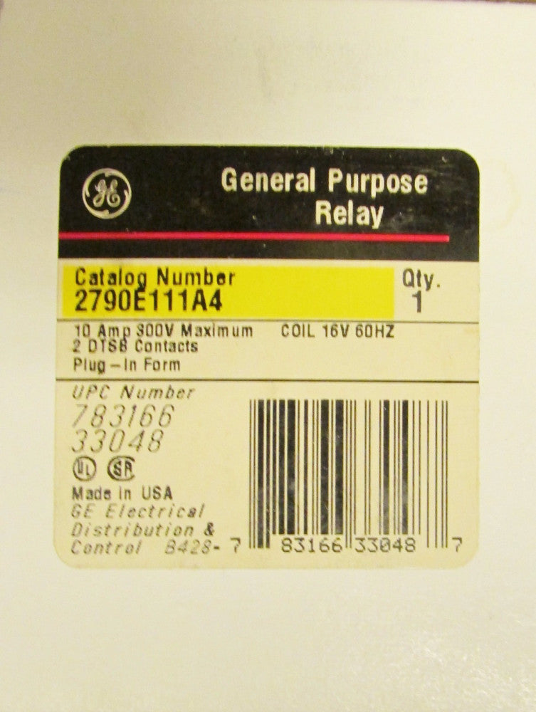 GE GENERAL ELECTRIC 2790E111A4 2 DTSB Contacts 16V Coil Relay 2790 E111 A4 