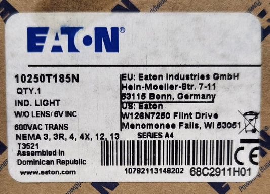 EATON CUTLER HAMMER 10250T185N 6.3 Volt 600 VAC Control Indicating Light