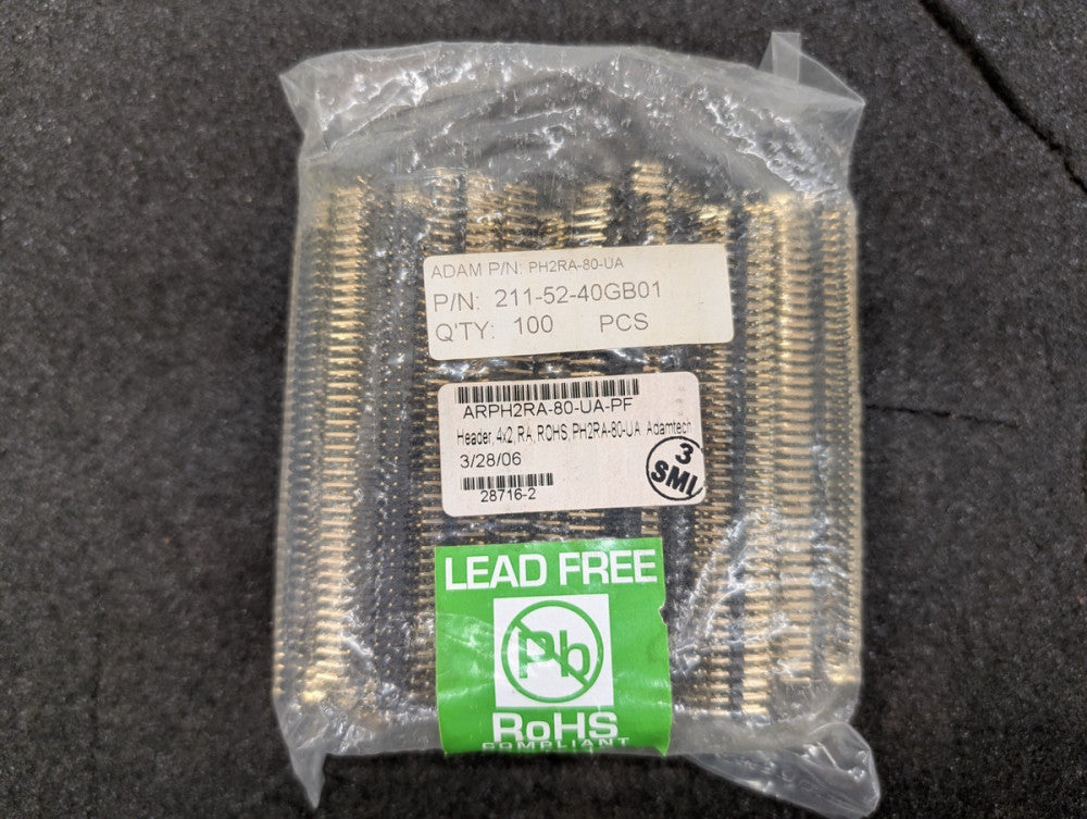 New, Adam Tech, PH2RA-80-UA, CONN HEADER R/A 80POS 2.54MM - Lot of 100pcs