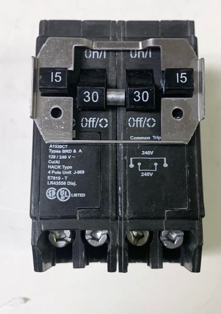 EATON CUTLER HAMMER BQC215230 Type BR BRD Duplex Circuit Breaker 2 Single Pole 