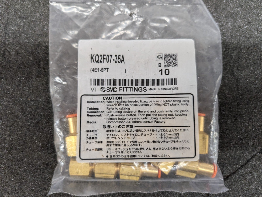 New, SMC, KQ2F07-35A, One-Touch Fitting, 1/4 in. Tube Size, Female - Lot of 23pc