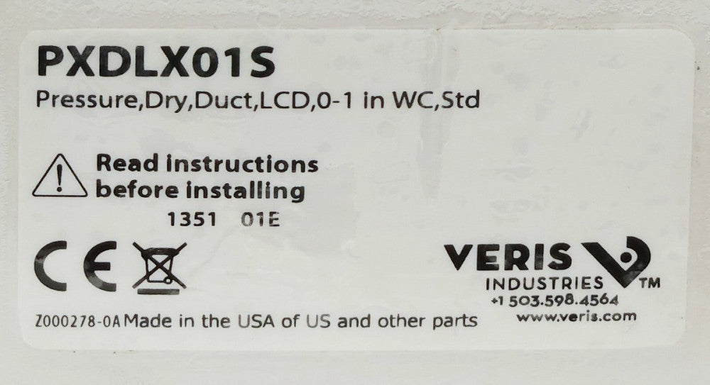 VERIS PXDLX01S Differential Pressure Transmitter DRY DUCT LCD 0-1" WC STD