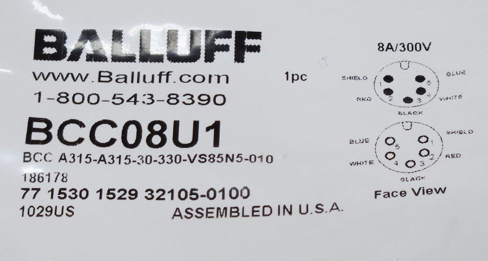 BALLUFF BCC08U1 Five Pin Male and Female Double Ended Cable 8 AMP 300 Volt BCC A