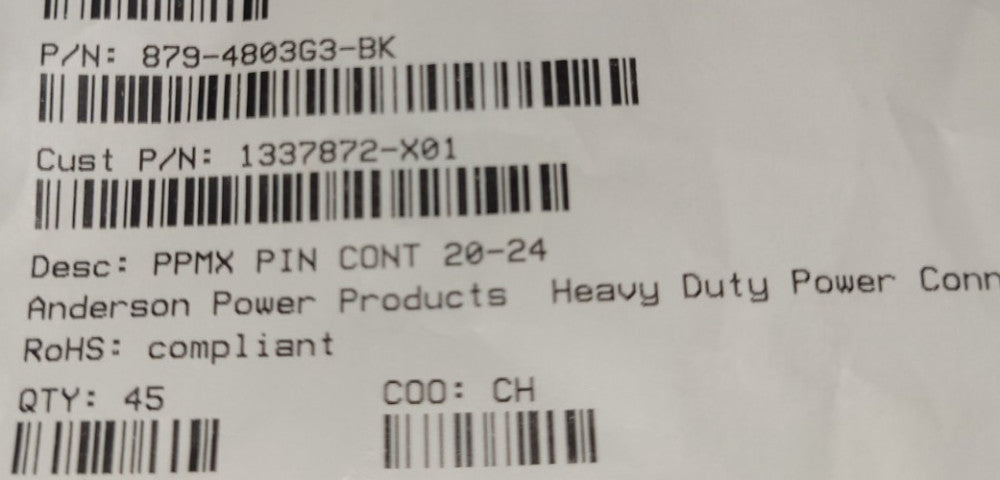 New, Anderson Power Products, 4803G3-BK, TERM BLADE MALE 20-24AWG GOLD - 19pcs