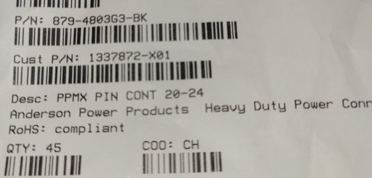 New, Anderson Power Products, 4803G3-BK, TERM BLADE MALE 20-24AWG GOLD - 19pcs