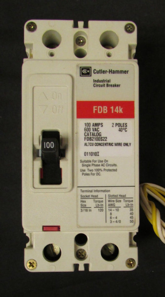 CUTLER HAMMER FDB2100S22 Type FDB Circuit Breaker 48-127VAC 48-60VDC Shunt