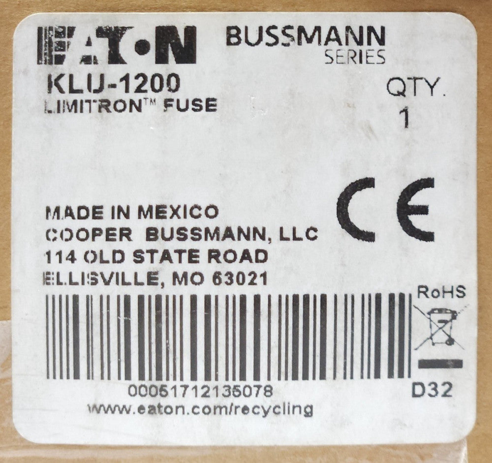EATON COOPER BUSSMANN OEM KLU 1200 LIMITRON Current Limiting Fuse 1200 AMP 600