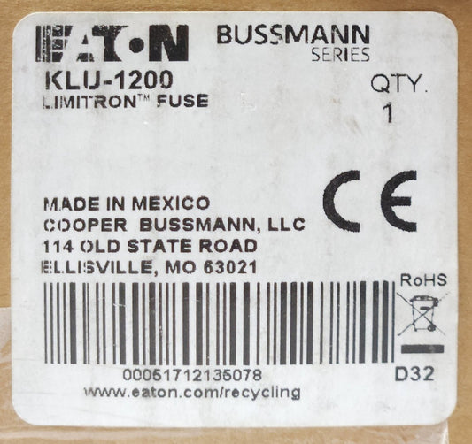 EATON COOPER BUSSMANN OEM KLU 1200 LIMITRON Current Limiting Fuse 1200 AMP 600
