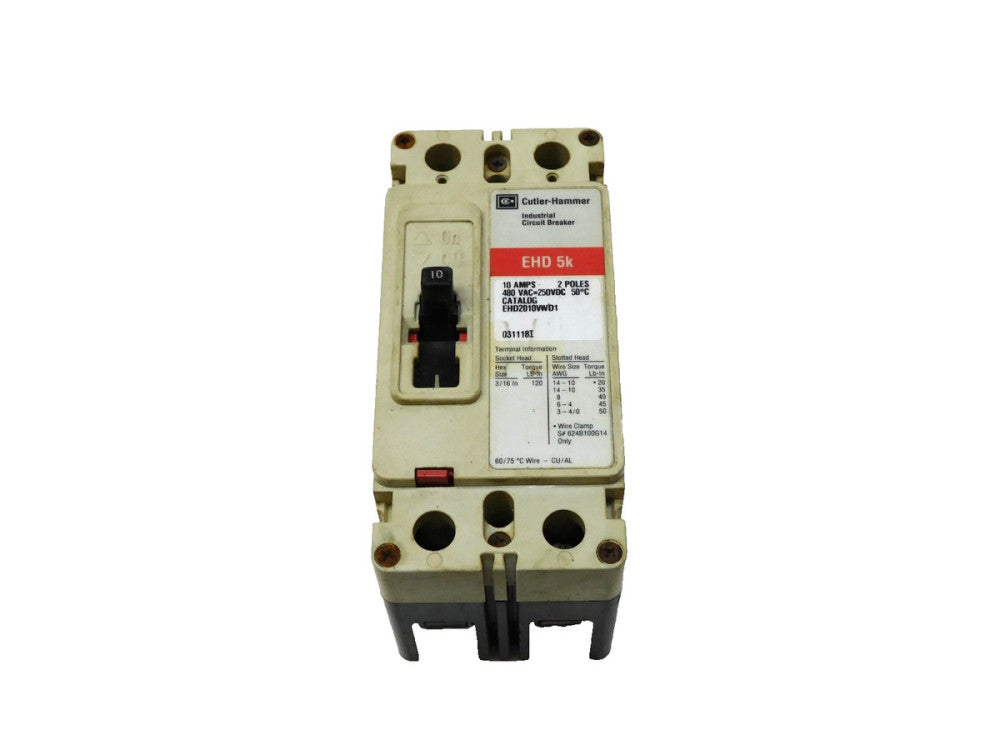 Eaton EHD5K Industrial Circuit Breaker 10A 2P 480Vac 250Vdc EHD2010VWD1