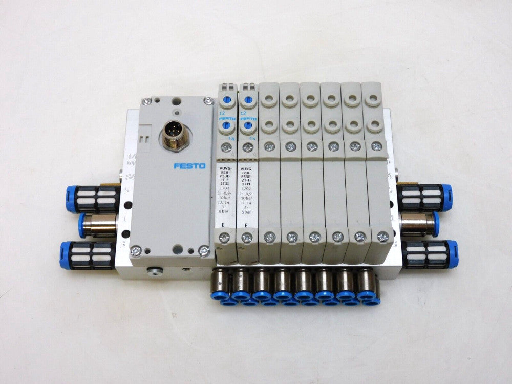 FESTO VTUG-10-VRLK-S8-B1T-Q8-U-Q65-EE6L SOLENOID VALVE BANK VAEM-L1-S-8-PT