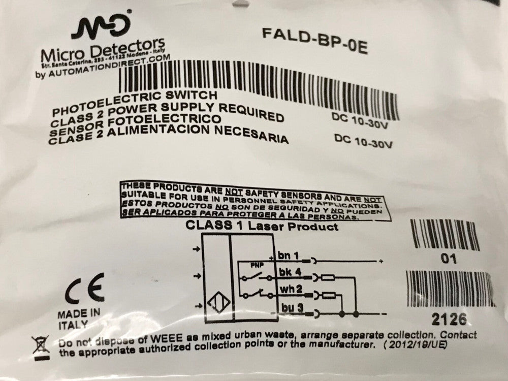 MD MICRO DETECTOR FALD BP 0E Photoelectric Switch 10-30 VDC Automation Direct