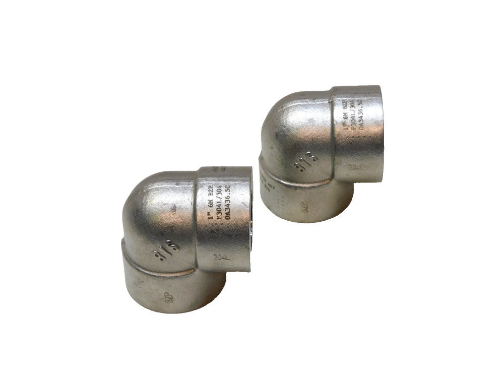 ASP Stainless 90° Elbow Fitting 1" Weld In A182F F304/F304L B16 6M Lot of 2