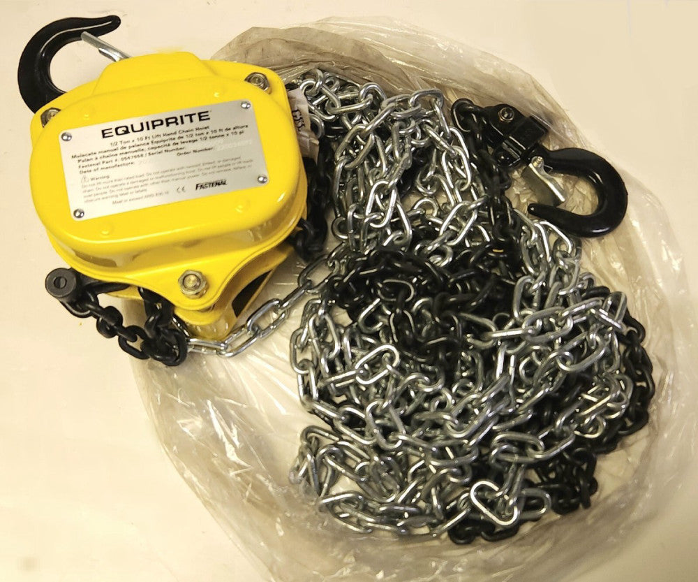 FASTENAL EQUIPRITE Model 0547658 HAND CHAIN Hoist .5 Ton 1/2 TON 10' Chain