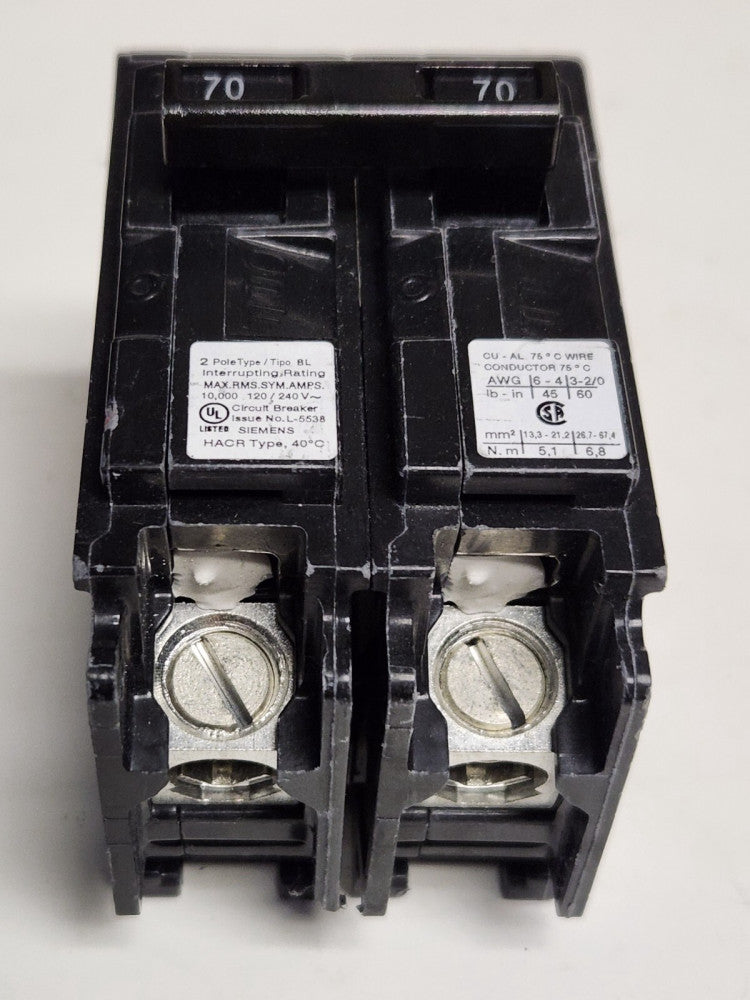 SIEMENS B270 2 Pole 70 AMP Type BQH Bolt In Circuit Breaker 120 240 VAC