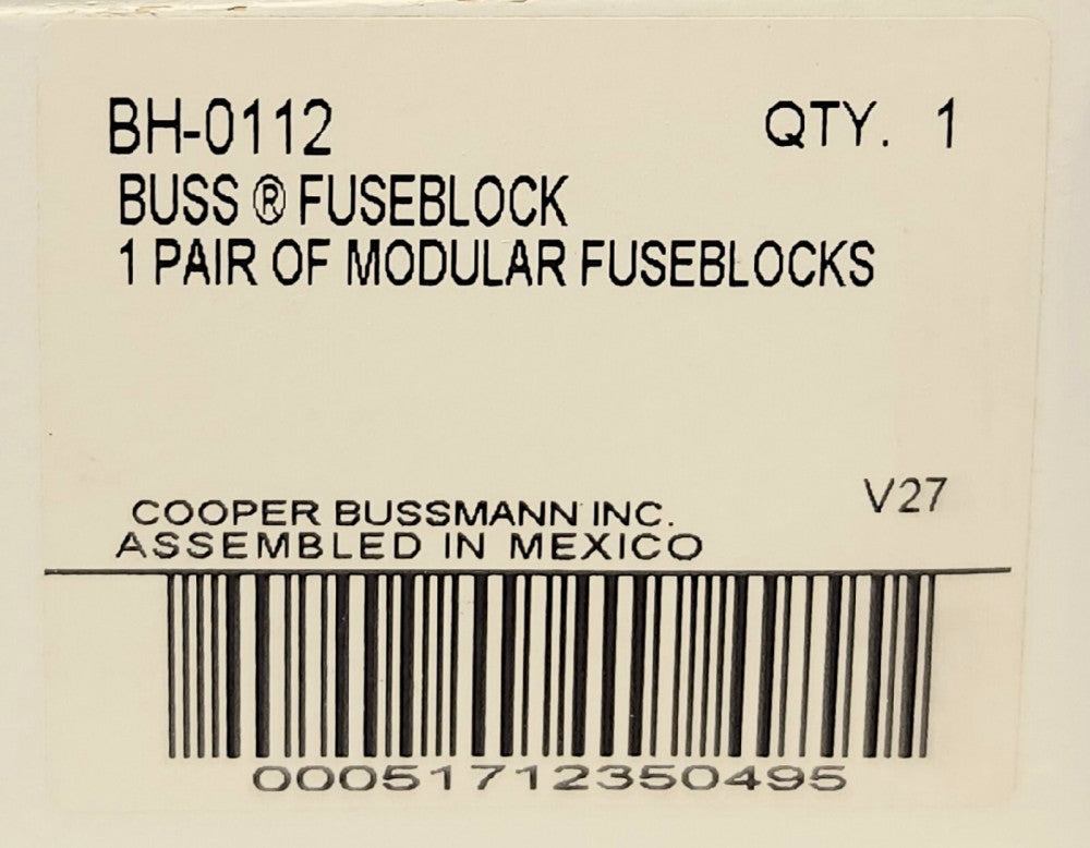 BUSSMANN COOPER BH 0112 BUSS Modular Fuseblock 1 Pair 700 VAC 200 Ka 100 AMP