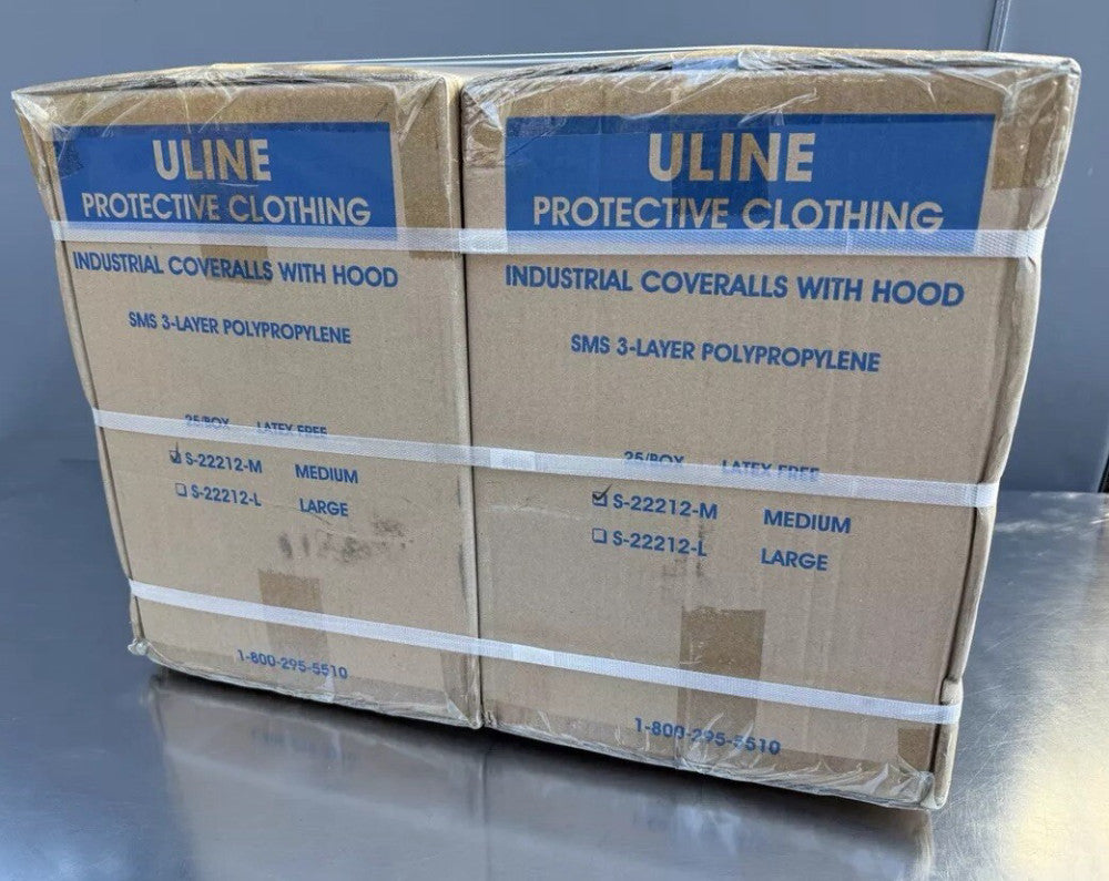 Lot Of 2 Box - Uline S-22212-M Industrial Coverall With Hood - 25 Per Case