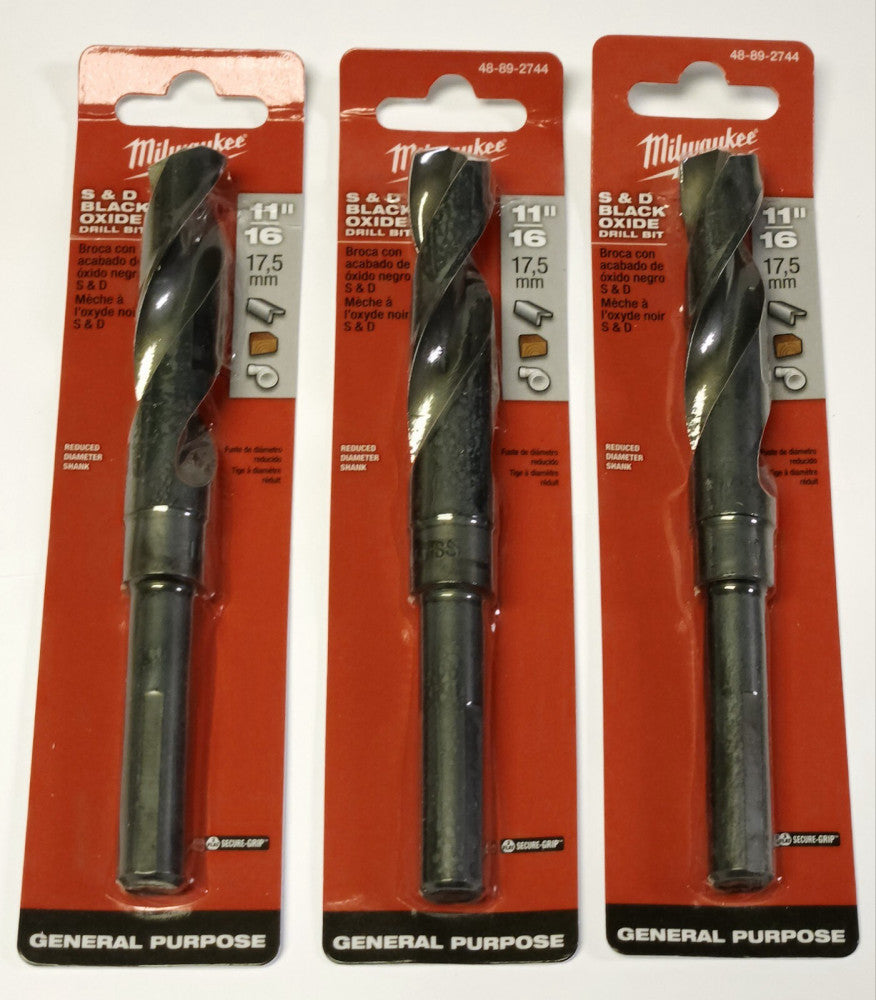 BOX OF 3 MILWAUKEE 48 89 2744 S&D BLACK OXIDE DRILL BIT 11/16" 17.5mm General