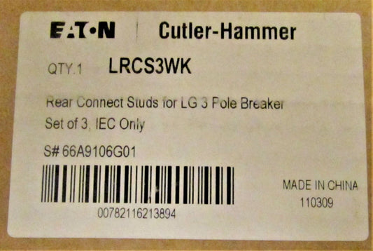 EATON CUTLER HAMMER LRCS3WK Rear Connect Studs 66A9106G01 Circuit Breaker