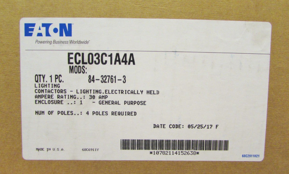 EATON CUTLER HAMMER ECL03C1A4A Electrically Held Lighting Contactor 84 32761 3