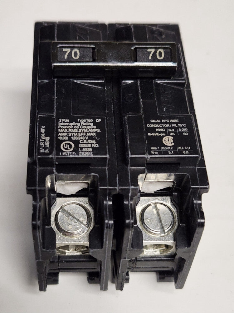 SIEMENS Q270 2 Pole 70 AMP Type QP Plug IN Circuit Breaker 120 240 VAC