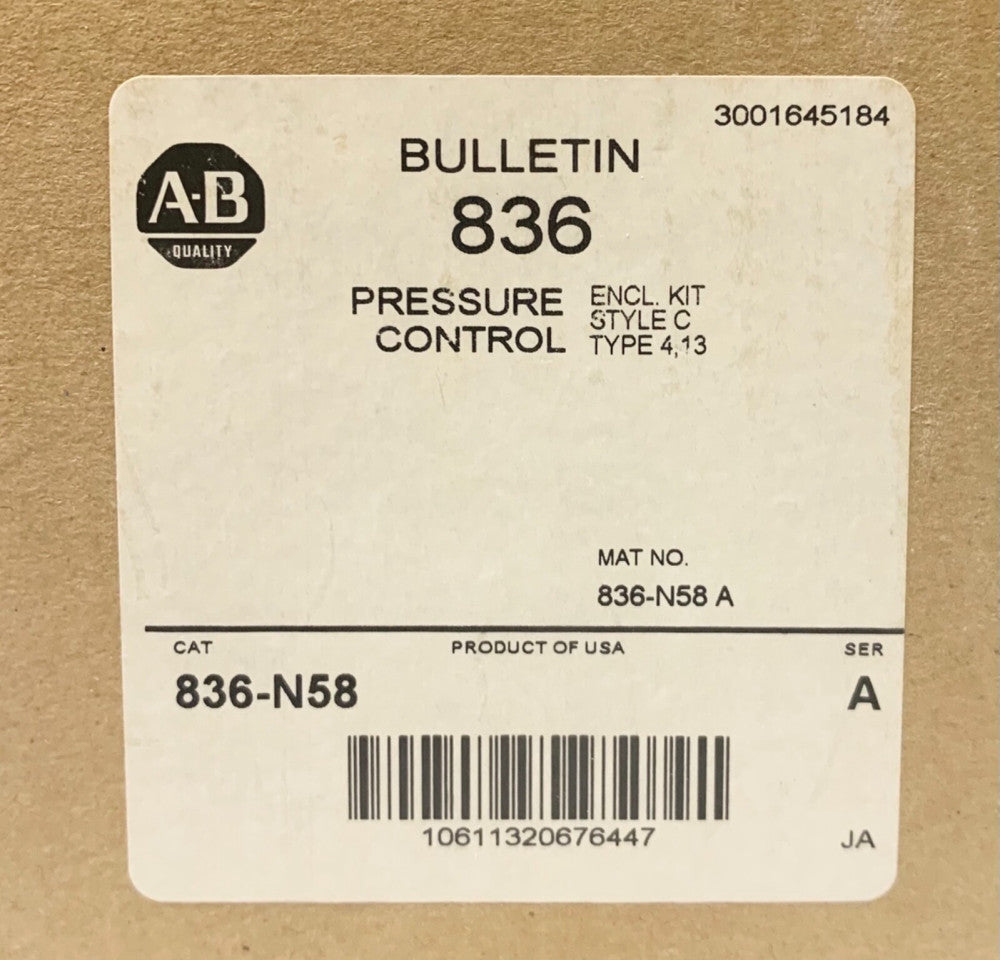 Allen Bradley 836 N58 Type 4 Type 13 Pressure Control Switch