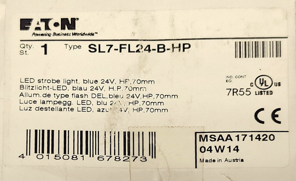 EATON SL7 FL24 B HP BLUE LED 24 Volt Tower Stack Light 24 VAC VDC