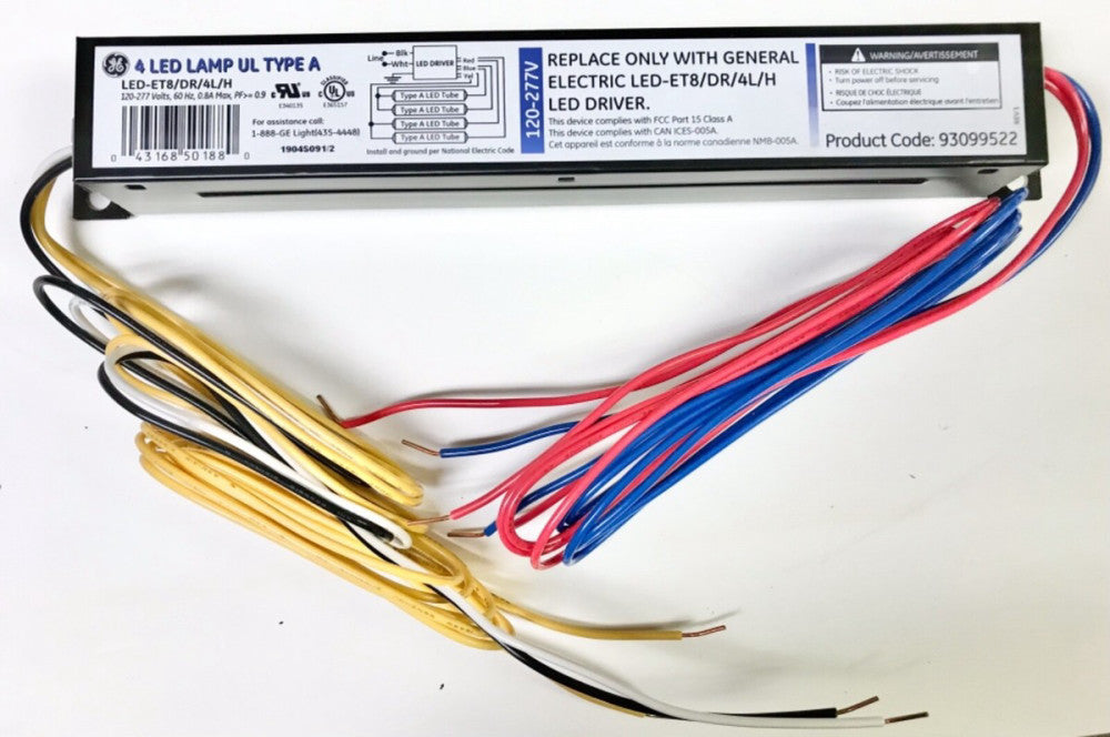 GENERAL ELECTRIC 93099522 LED-ET8/DR/4L/H 4 Lamp LED Driver 120-277VAC