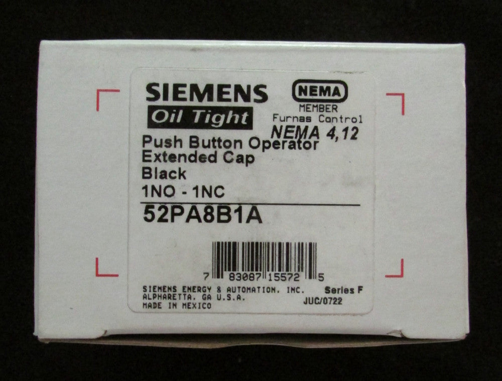 SIEMENS FURNAS 52PA8B1A Extended BLACK Push Button 1 NO 1 NC Contact Block