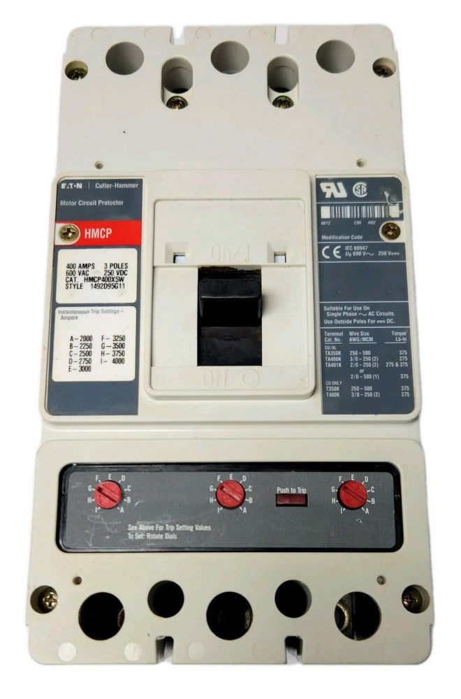 EATON CUTLER HAMMER HMCP400X5W 400 AMP Type HMCP Motor Circuit Protector 2000