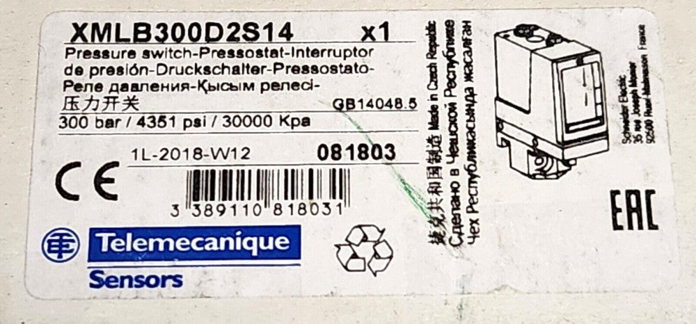 TELEMECANIQUE XMLB300D2S14 Adjustable Range Pressure Sensor Switch 4351 PSI