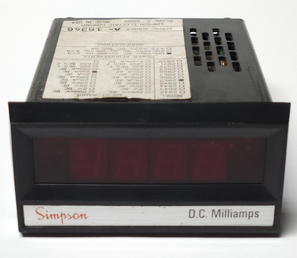 SIMPSON MODEL 2865 PN 24508 DC Milliamps Digital Panel Meter 4 Digit 105-130 VAC