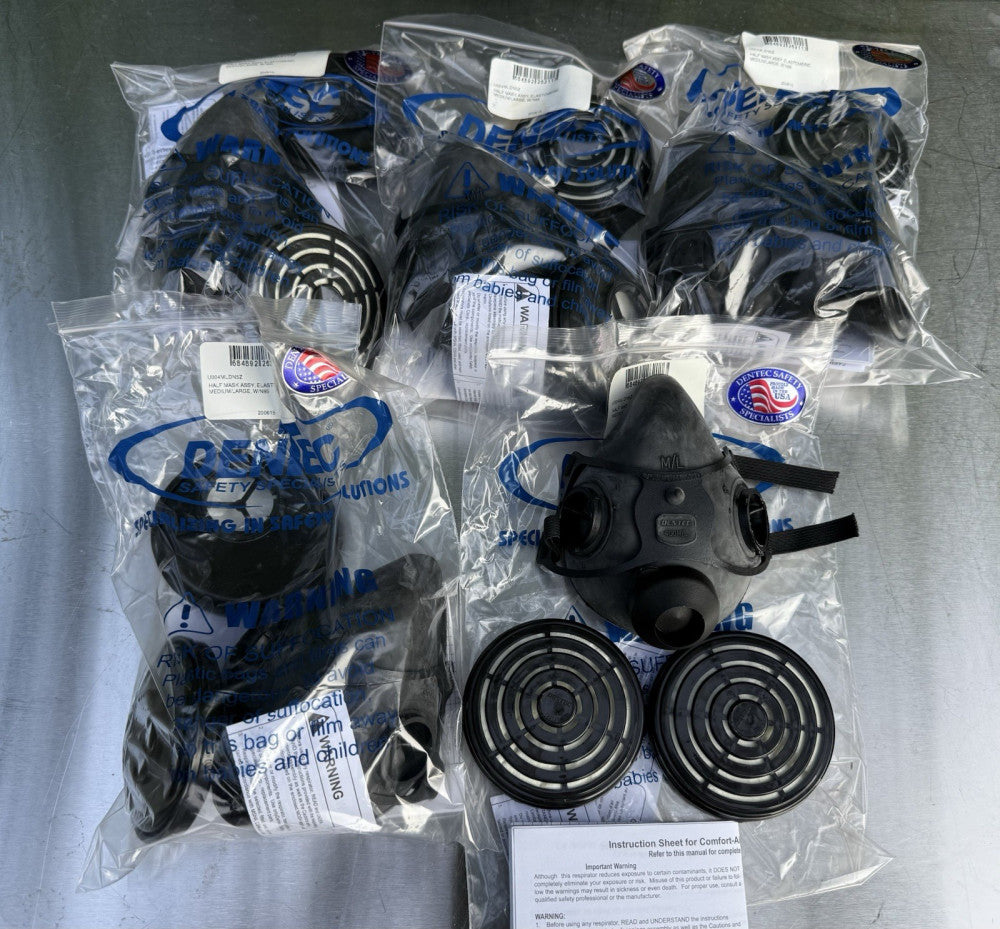 Lot of 5 - Dentec Comfort Air 400 Reusable Rubber Half Mask N95 Respirator M/L