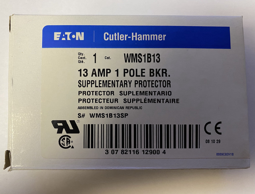 EATON CUTLER HAMMER WMS1B13 Supplementary Protector Breaker 13 Amp  WMS1B13SP