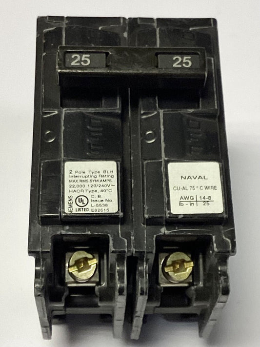SIEMENS B225HNAV 2 Pole 25 AMP B225H NAVAL Circuit Breaker Bolt In