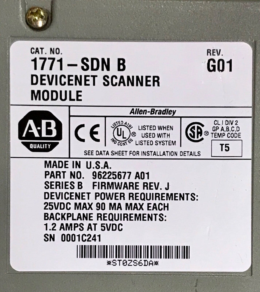 ALLEN BRADLEY 1771 SDN Series B DeviceNet Scanner Module 1771-SDN/B