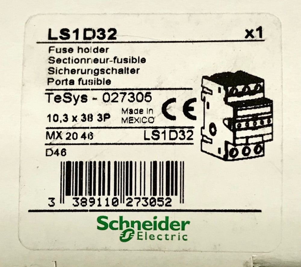 SCHNEIDER ELECTRIC LS1D32 30 AMP 600 VAC 200 KA Fuse Holder 32 AMP MAX Tesys