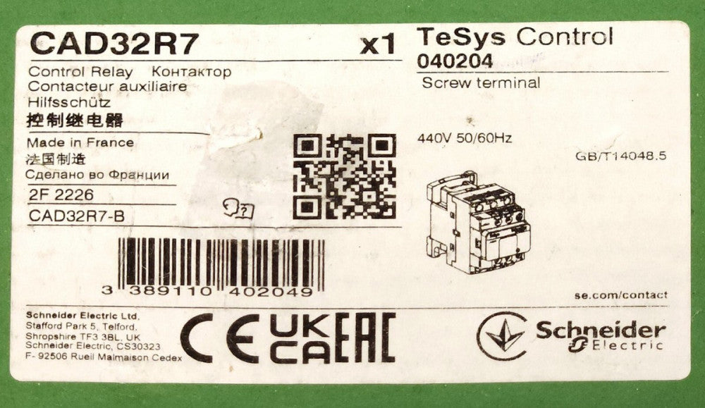 SEALED SCHNEIDER ELECTRIC CAD32R7 Tesys 040204 CONTROL Relay CAD32R7-B