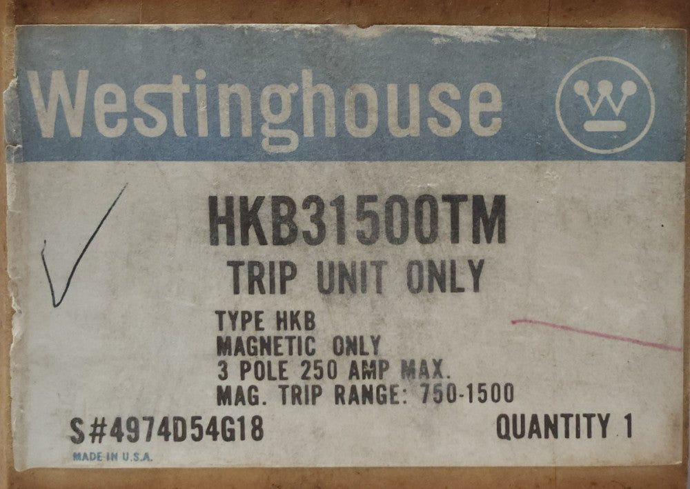 WESTINGHOUSE CUTLER HAMMER HKB31500TM Type KB HKB 250 AMP MAGNETIC ONLY TRIP Uni
