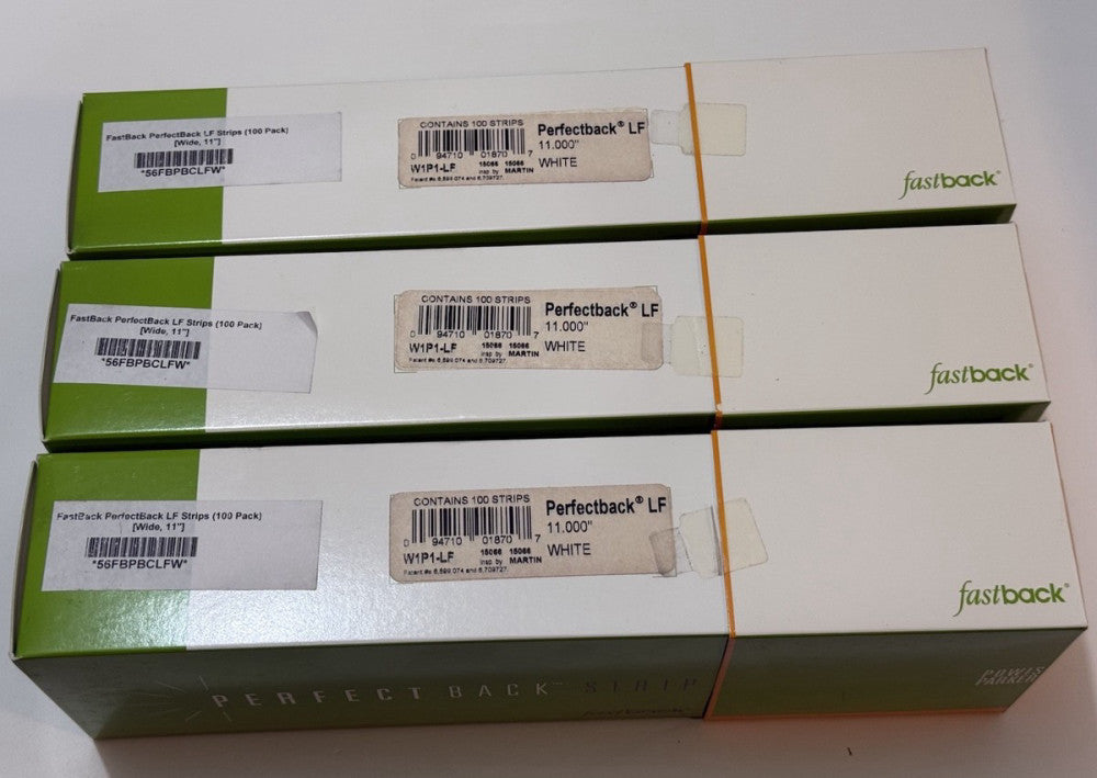 Lot of 3 - Powis Fastback 11" White PerfectBack LF Strips W1P1-LF - 100 Per Box