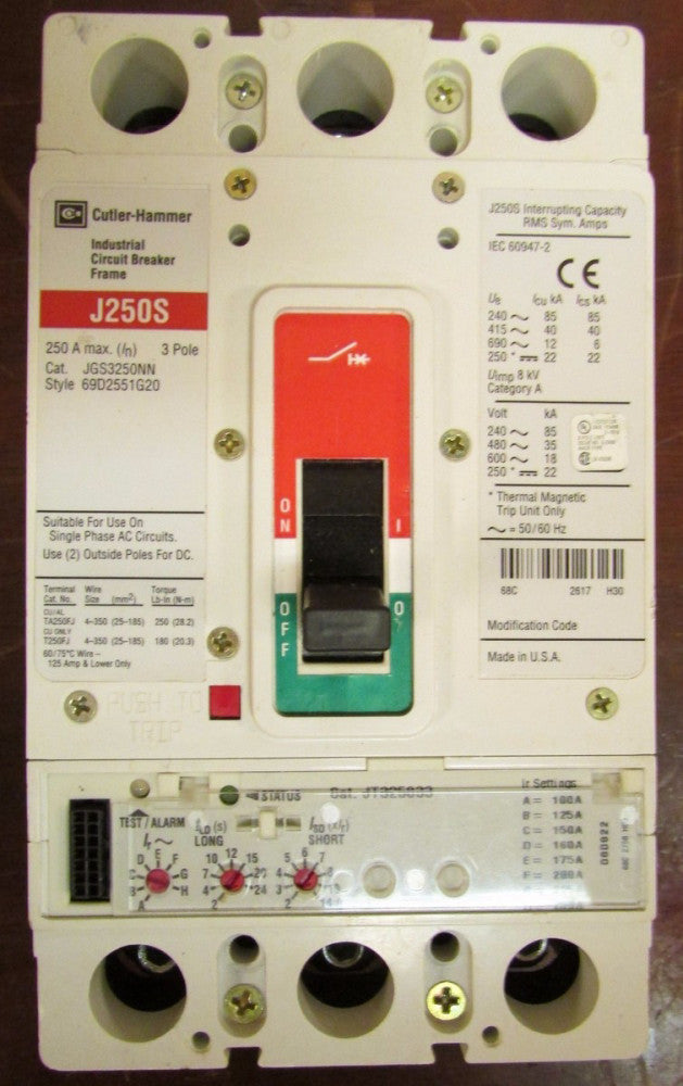 EATON CUTLER HAMMER JGS325033G JGS3250NN + JT325033 100-250 AMP TRIP JGS325033