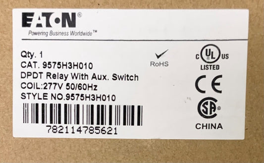 EATON 9575H3H010 DPDT Relay 277 VDC With Auxiliary Switch 