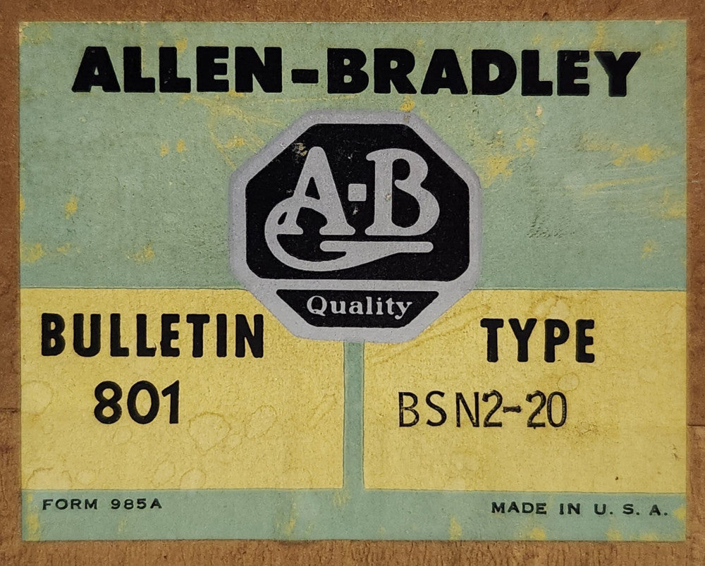 ALLEN BRADLEY 801 BSN2 20 Bulletin 801 600 VAC VDC Limit Switch 801 BSN2-20